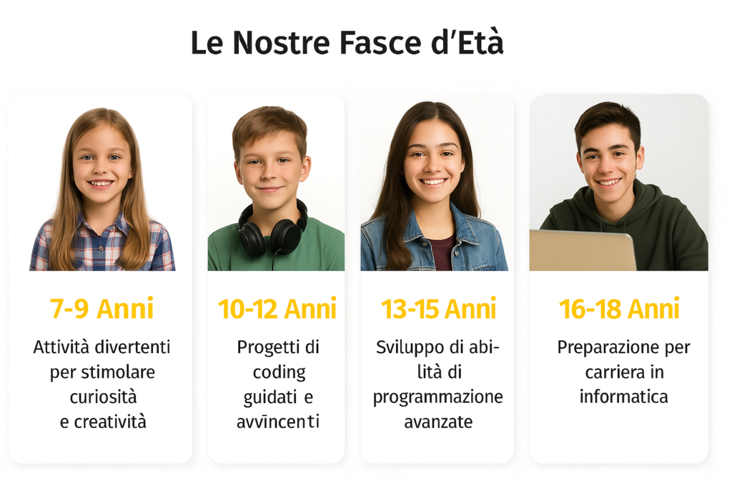 età ragazzi e bambini per i corsi di programmazione e robotica